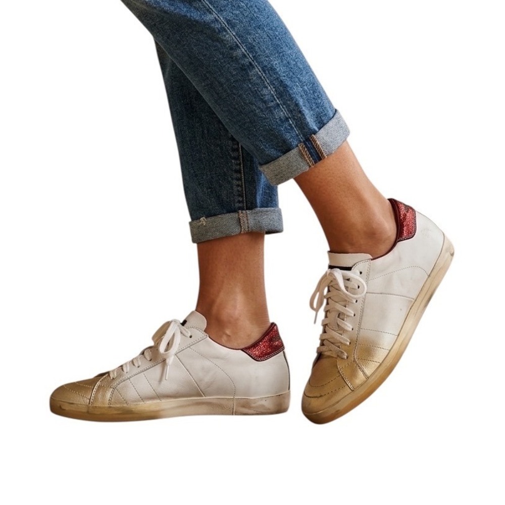 Primabase Forma Sneakers White Gold Red Metallic Distressed‎ Leather Italy 40